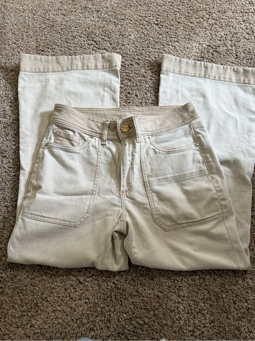 Chico’s Wide Leg Crop Pants Beige Stretch Size 6 Petite Casual